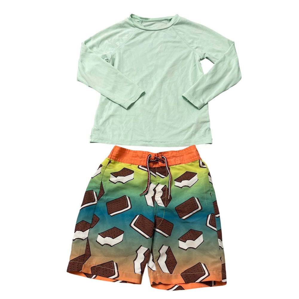 Appaman Cat & Jack Swim Set Boys 4T Toddler Green Orange Ice Cream Sandwich Rash